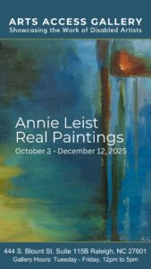Poster for Annie Leist exhibition featuring a deep blue abstract painting